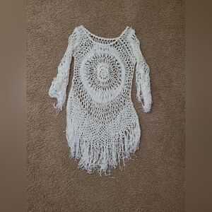 Elegant White Crochet Swim Coverup